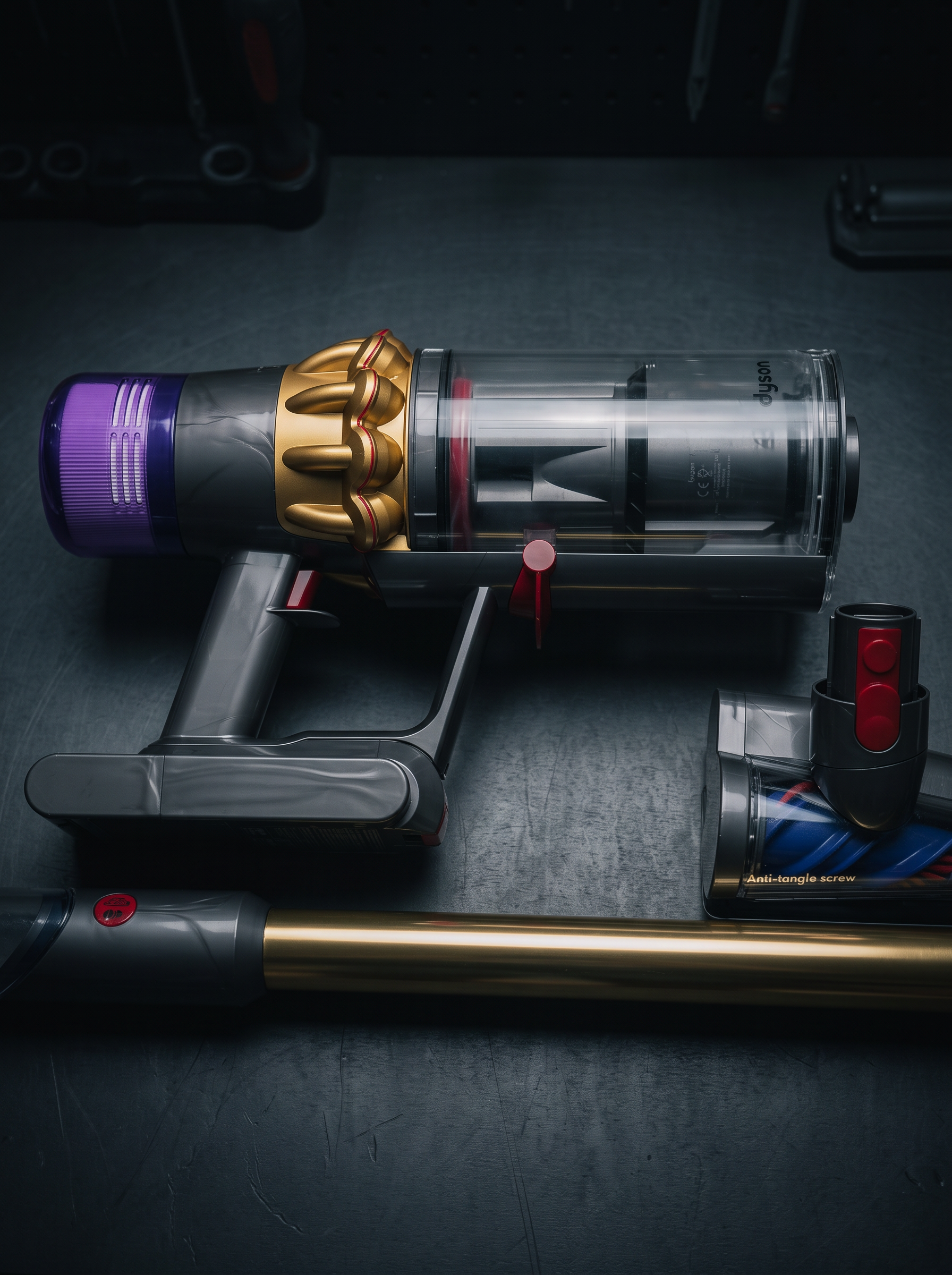 The Vacuum Doctor workshop with specialist tooling for Dyson vacuum repairs